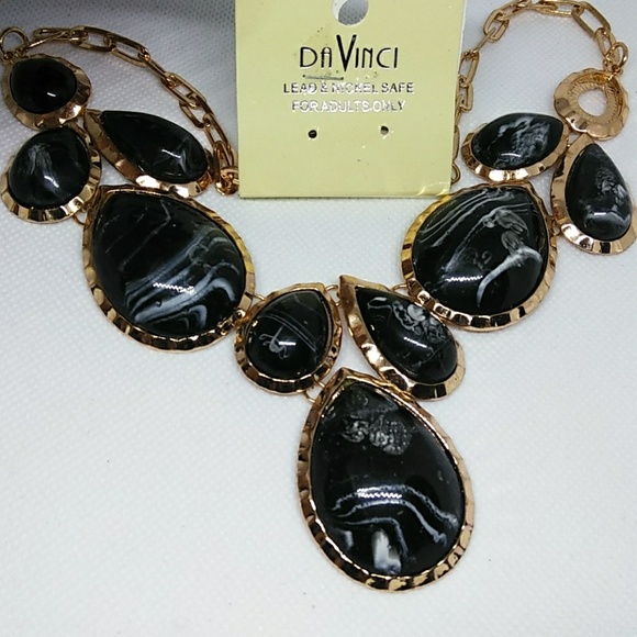 DaVinci Jewelry Davinci Nwt Black And Gold Marble Bead Necklace
